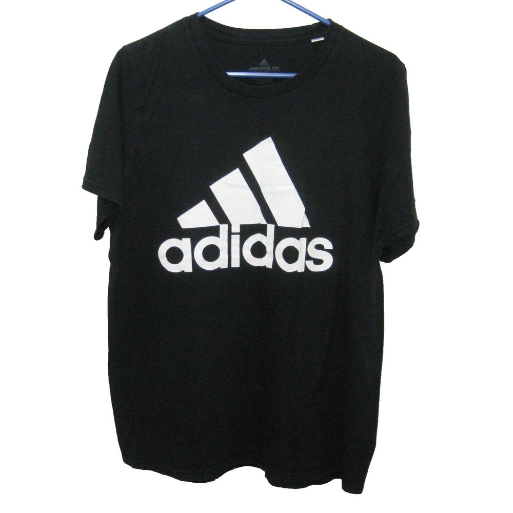 Adidas Womens Large Black Short Sleeve Graphic Logo T-Shirt 100% Cotton Top